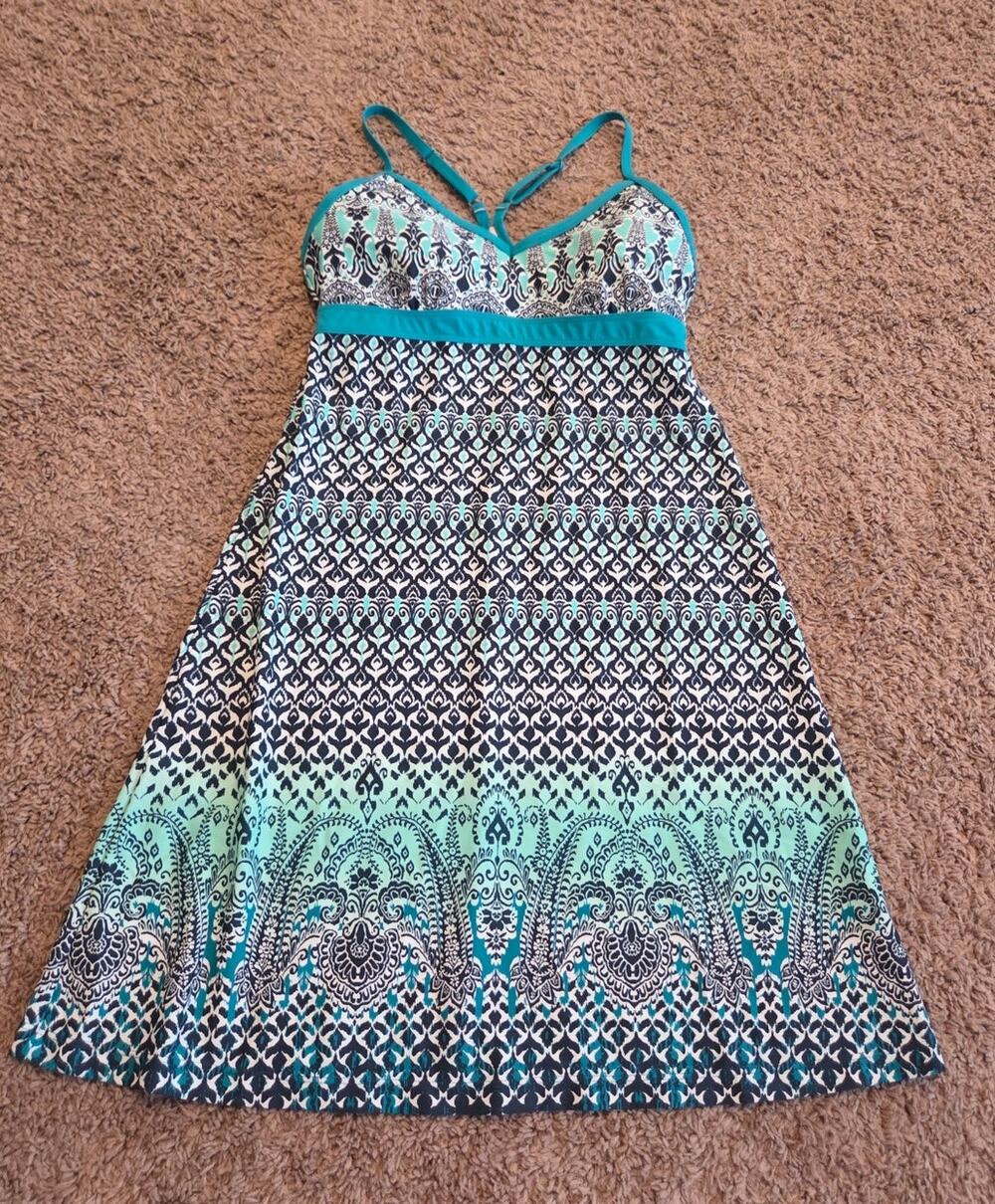 Athleta shorebreak swim dress printed fiji green bombay racer back S
